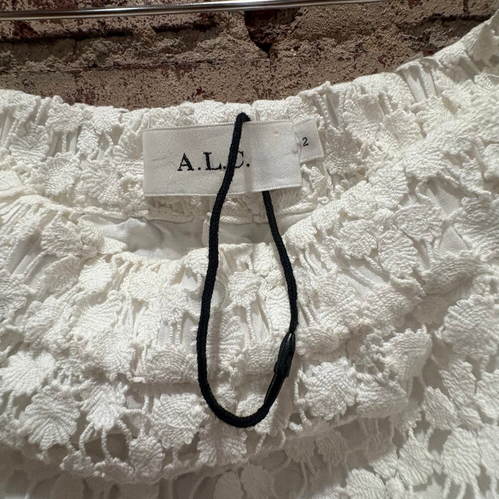 A.L.C. Bolen Crochet Lace Off Shoulder White Mini Dress Size 2 - Picture 4 of 6